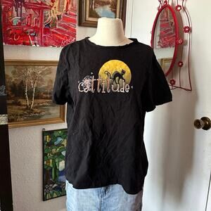 happy halloween catitude black graphic shirt